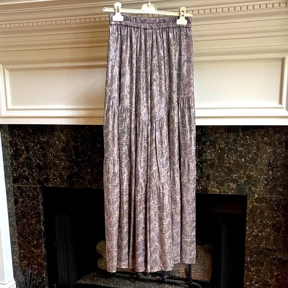 Kobi Halperin Ilse paisley silk blend metallic tiered chiffon wide leg pants XS